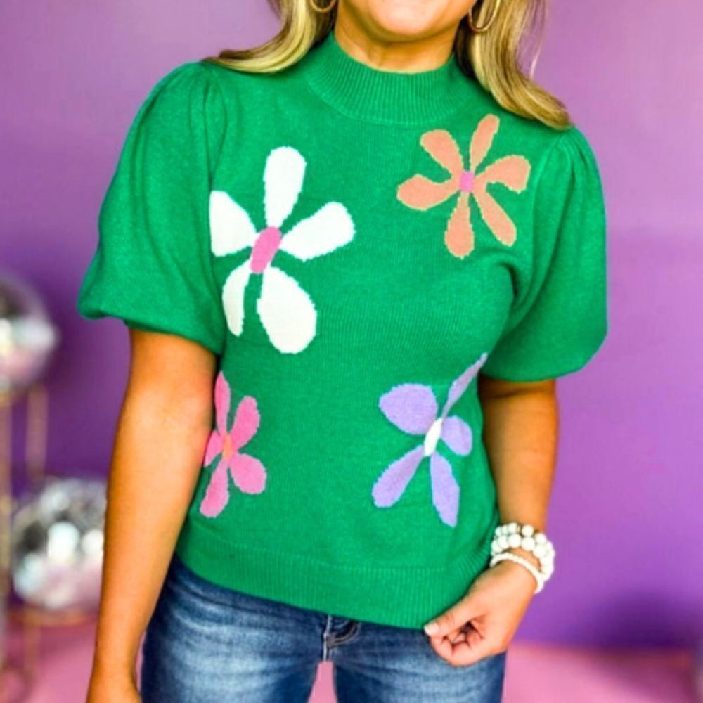 Spring In Bloom Green Floral Print Sweater - Picture 6 of 6